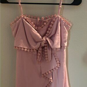 Mi Ami Soft Pink Lace-Trimmed pink bow tie romper